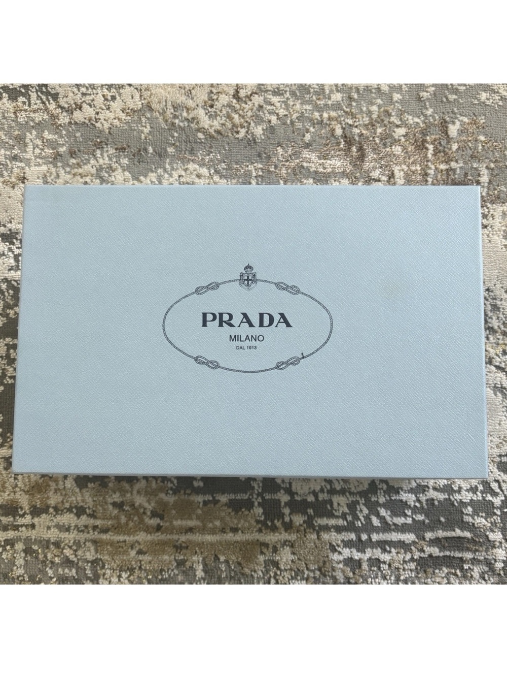 Empty Prada Milano Box Size 13x8x4.5” Light Blue With Card, Paper And 2 Dust Bag
